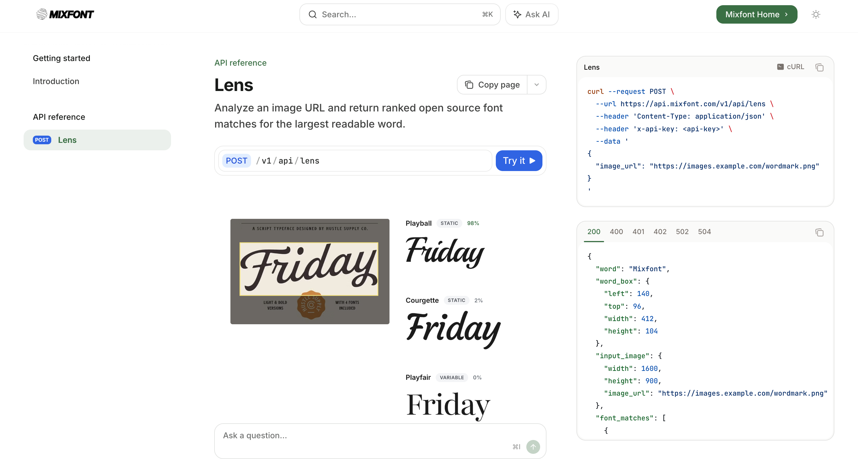 Font Recognition API preview showing a typography image prepared for developer-oriented analysis.