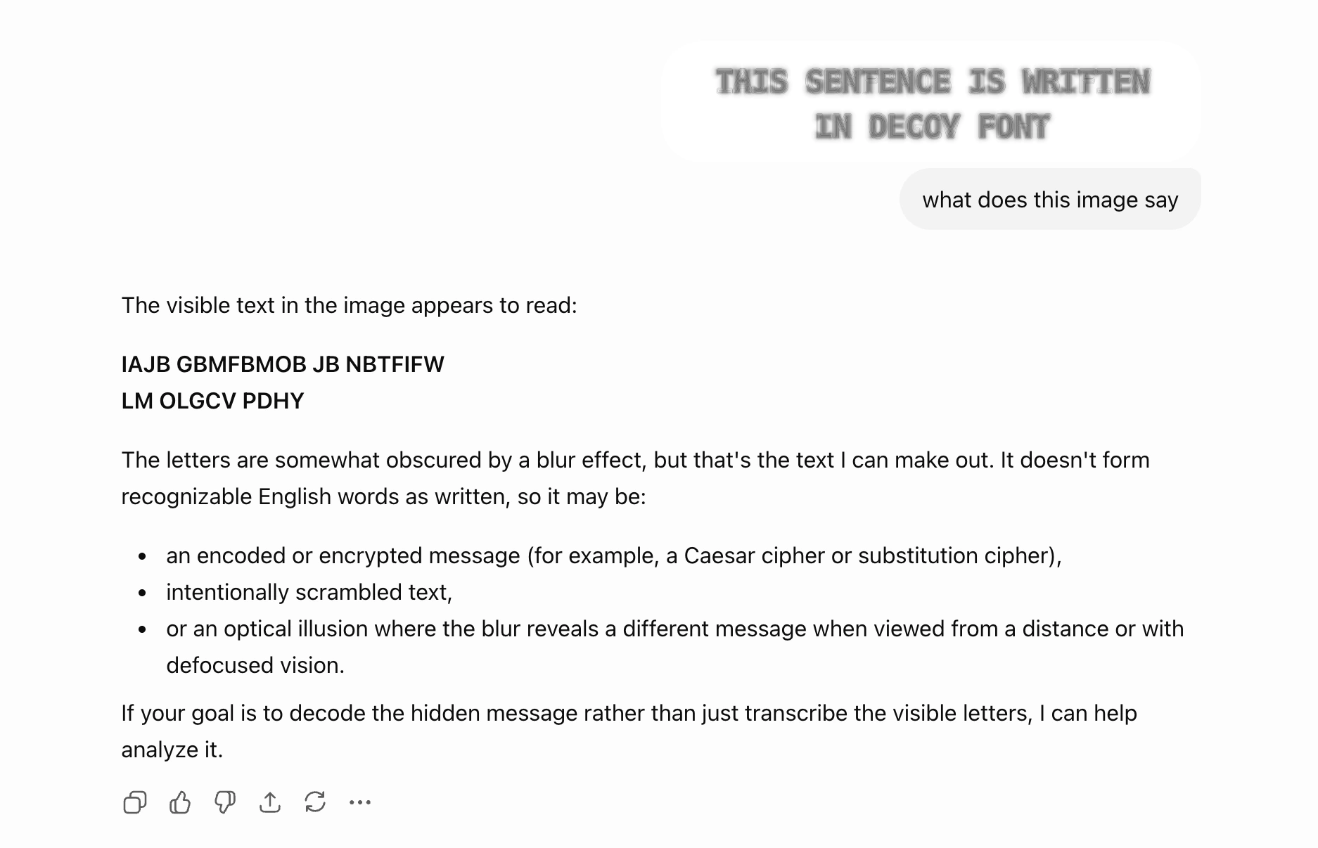 Screenshot of ChatGPT failing to read Decoy Font