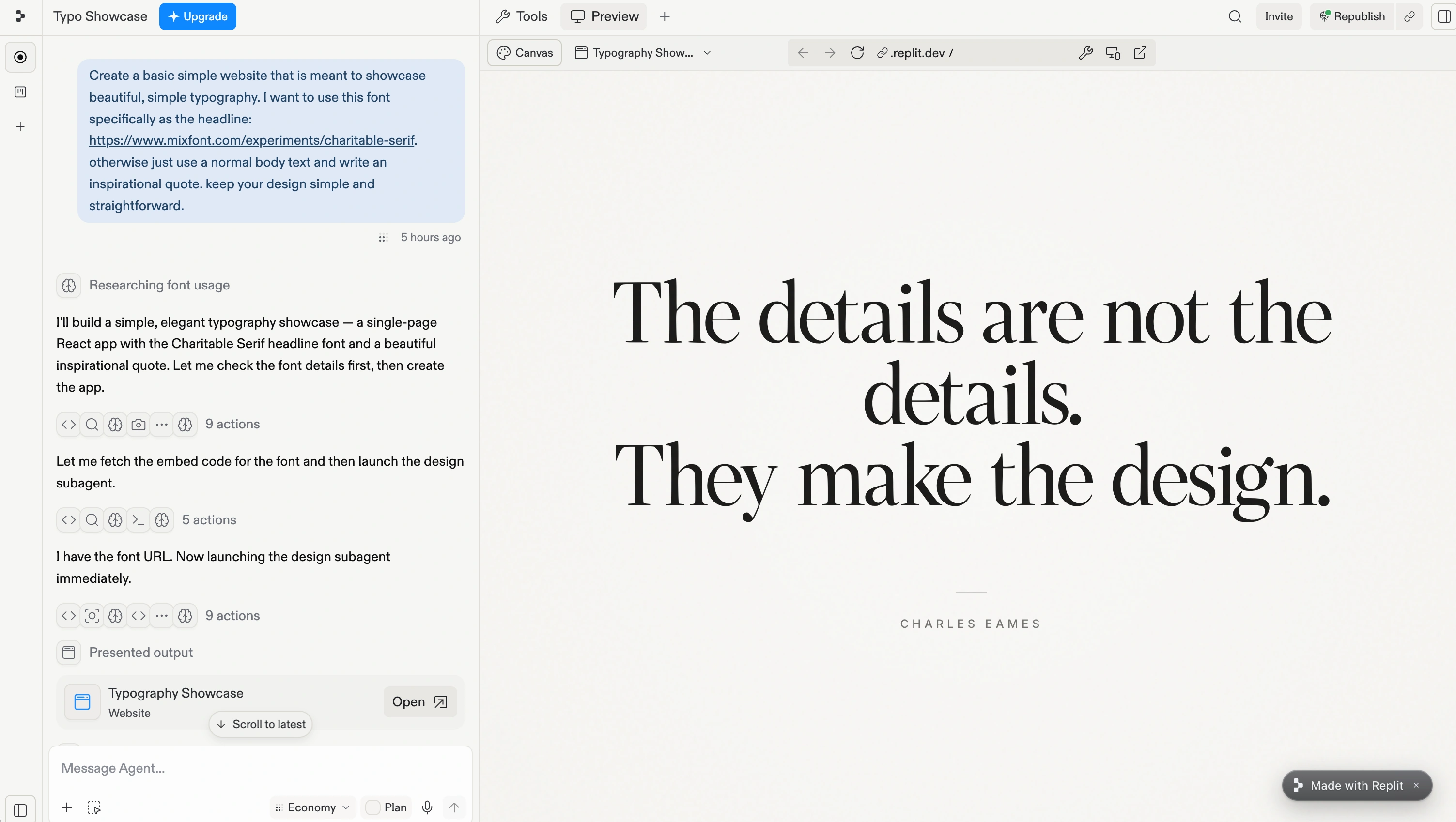 Screenshot of Replit using Charitable Serif