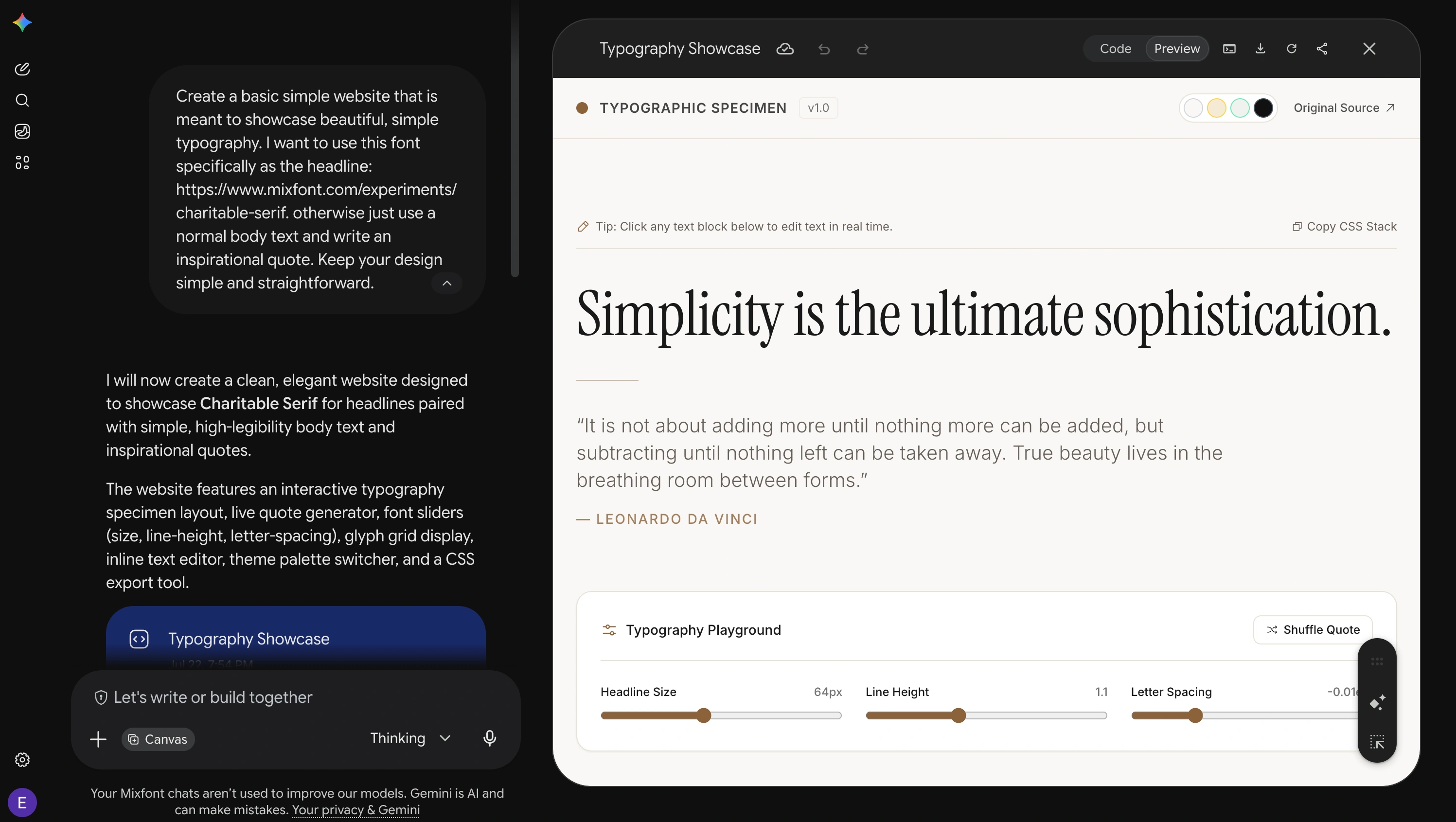 Screenshot of Gemini using Charitable Serif